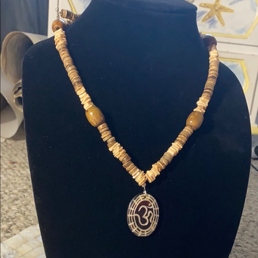 New Boho Necklace handmade beads w/ indian pendant